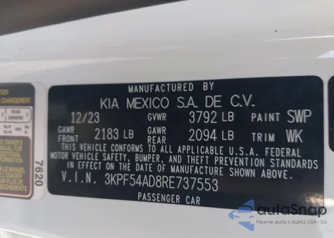 2024 Kia Forte Gt-Line из США, поврежденный, VIN 3KPF54AD8RE737553